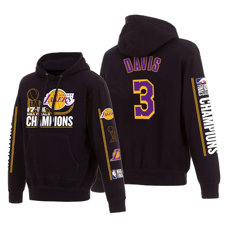 Men's Los Angeles Lakers Anthony Davis #3 NBA 17X Pullover Finals Champions Black Basketball Hoodie XXK0283JN